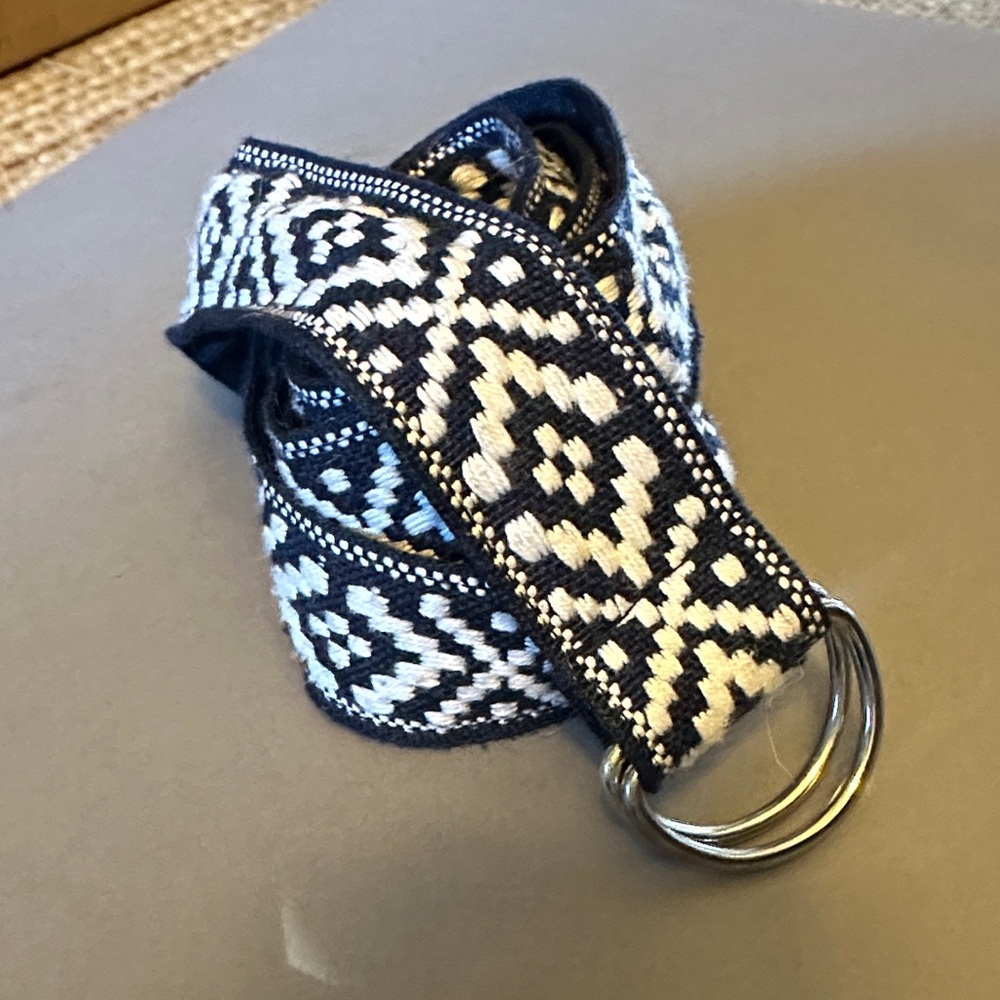 Navy and White Patterned Belt